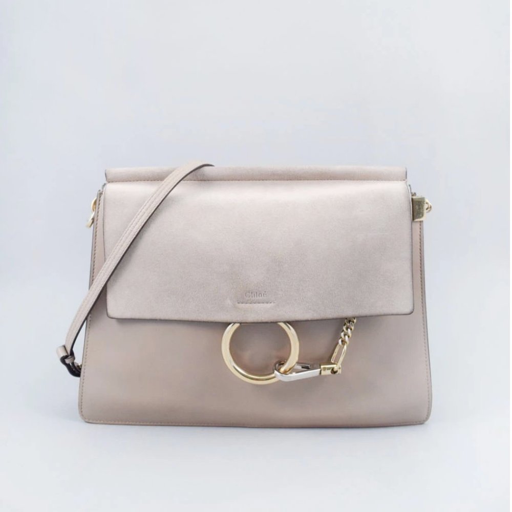 CHLOE LIGHT GREY LEATHER/SUEDE FAYE MEDIUM SHOULDE - Picture 1 of 11